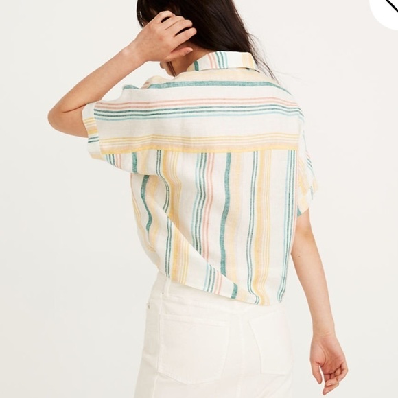 Madewell Pineapple Stripped Linen Tie Front Top - Picture 5 of 6